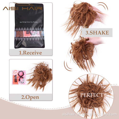 Aisi Hair Synthetic Donut Brown Chignon Curly Bun Pad Chignon Elastic Band Ribbon Ponytail Rope Rubber Hair Extension For Women